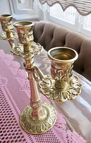 Artissimo Messing Kerzenständer Kerzenleuchter 3 flammig Gold 24cm Massiv Kandelaber