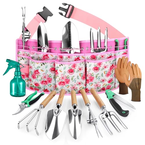 Grenebo Gardening Tools 10-Piece Garden Tool Set Rust Resistant Pink