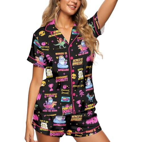 Image of Women 2PCs Satin Pajama Set Short Sleeve Silk Feel Gift Sleepwear