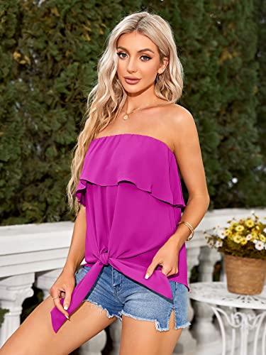 Image of Inorin Womens Ruffles Tie Front Blouse Chiffon Strapless Tiered Tube Tops Shirts