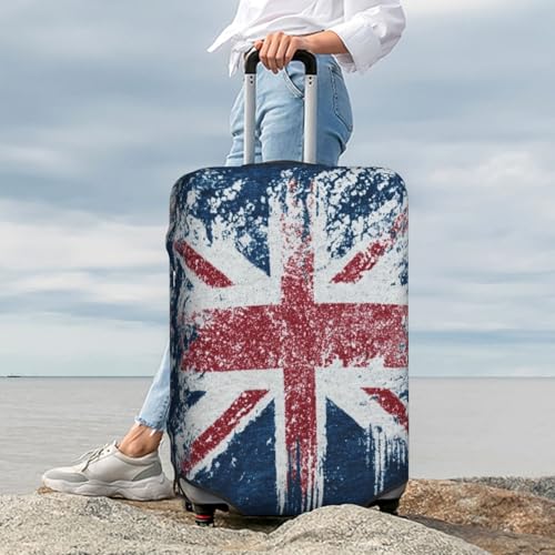 Blue Background British Flag Durable Luggage Cover Suitcase Protector Anti-Scratch Luggage Cover Fits 18-32inch Luggage, Black, M3
