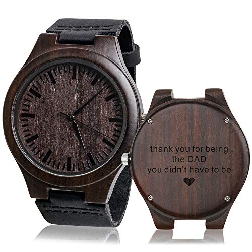 KOSTING Personalized Men’s Engraved Wood Watches Customized Natural Handmade Wooden Wrist Watch Analog Japanese Quartz Movement Stylish Classic Unique