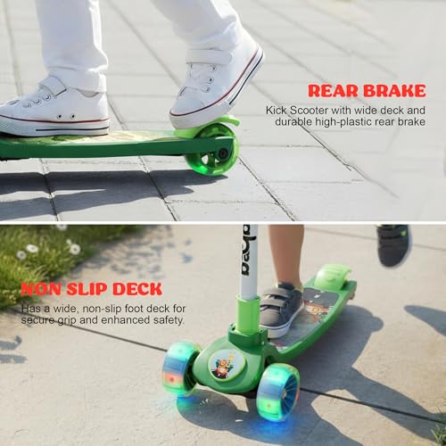 Image of Baybee Kitty Kick Scooter for Kids | Foldable 3 Wheel Kid Scooter with 4 Height Adjustable Handle & Brake | Skate Scooters with LED PU Wheels | Runner Scooters for Kids 3 to 10 Years Boys Girl (Green)