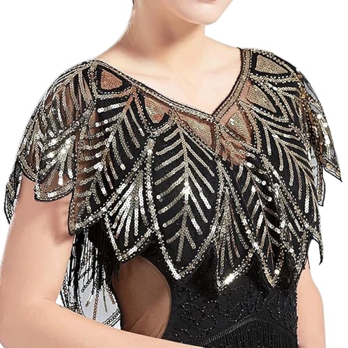 Women Evening Dresses Shawl for Cocktail Party Sheer Mesh Sequins Wrap 1920s Costume Accessories