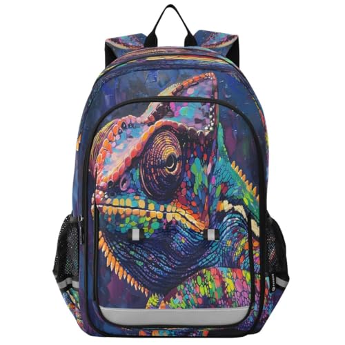ALAZA Oil Painting Chameleon Backpack College Middle High School Bag Laptop Bag Casual Dayback Travel Business 17 inch
