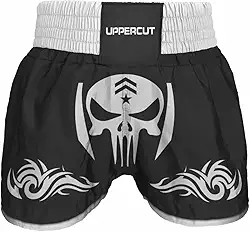Calção Short Muay Thai Kickboxing, Caveira War, Preto/Branco, Ref-20