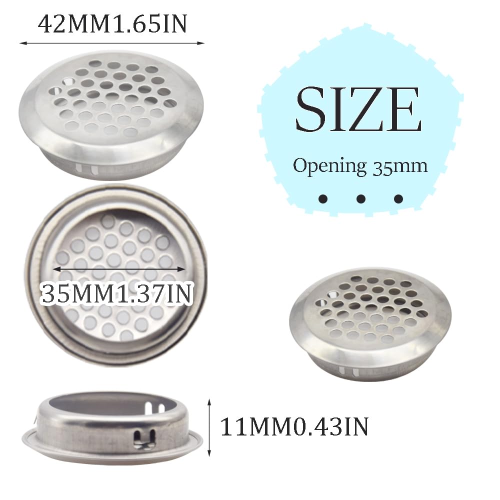 CEEYSEE 30 PCS Air Vent 35mm Stainless Steel Round Air Vent Mesh Hole Circular Soffit Vent Circular Mesh for Various Furniture Wardrobe Cabinet Bookshelf or Shoe Cabinet (U/PQK/35mm) - Image 2