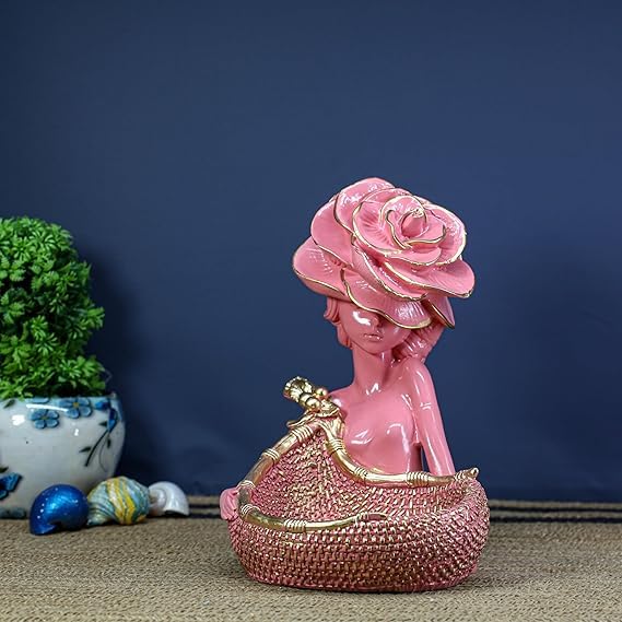 Golden-ebuyz Products Pink Lady with Rose on Head Polyresin Statue - Elegant Figurine for Home Decor Table Office