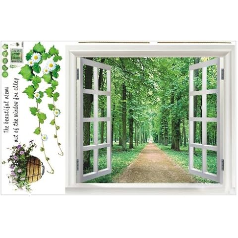 SODIAL(R) Huge Window 3D Green View Flowers Plant Wall Stickers Art Mural Decal Wallpaper Cover