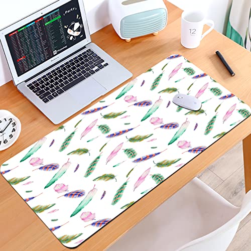 SHIVNAMI Alfombrilla Raton Grande Gaming Mouse Pad,Decoración de Plumas, Patrones de Plumas de Acuarelas Irregulares en diseño de ,Lavable, Antideslizante Diseñada para Gamers, Trabajo de Oficina
