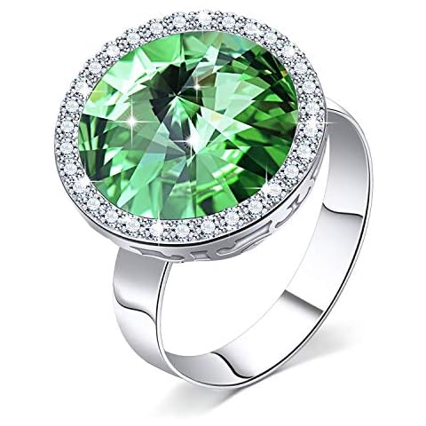 PLATO H Vintage Gem Rings Finger Rings for Women Hollow Carved Flowers Rings in Silver Crystal Joint Halo Rings with Storage Box peridot Cover