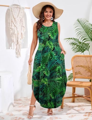Image of JollieLovin Women Plus Size Summer Tank Maxi Dresses Sleeveless Causal V Neck Beach Long Dresses Swim Cover up (L-5X)