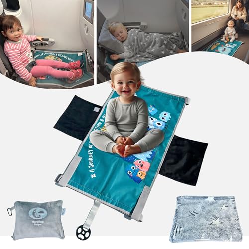 Image of Nordfina Designs Baby Travel Essential 3-Piece kit: Elevate Your Child's Comfort with The Airplane seat Extender for Kids/Toddler Travel Bed/Best Airplane Gadgets (Go with The Monster Crew)