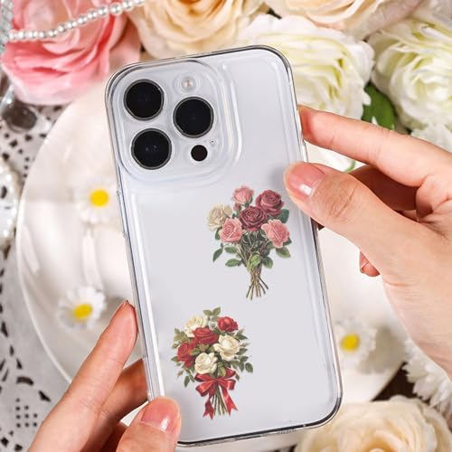 Image of Transparent Flora Scrapbook Stickers Aesthetic Flowers Stickers(Red) | Transparent & Waterproof Sticker for Scrapbook Journal Water Bottle Kindle, DIY Crafts, Party Supplies