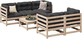 Owoxanthellate 6 Piece Patio Sofa Set Anthracite Solid Pine Wood Oxford Fabric Modular Outdoor Furniture 27.6x27.6x26.4 in Seating 5 for Garden Porch Balcony Deck