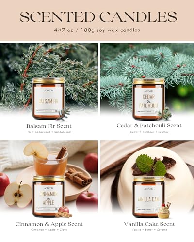 Image of AOOVOO Christmas Candle Set - 4PC Scented Candles, 28 oz Soy Candles, Soy Candle for Home Scented, Balsam Fir /Cedar&Patchouli /Cinnamon&Apple /Vanilla Cake