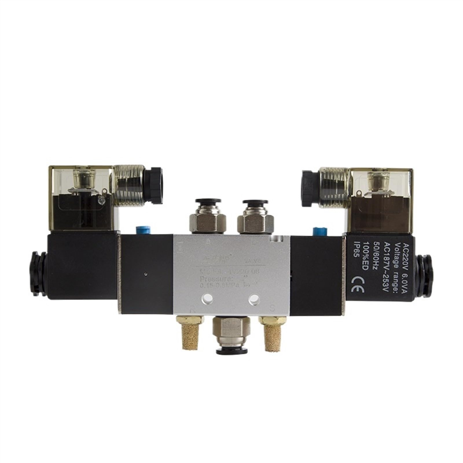 1 sztuka 4V120-06 4V420-15 4V320-10 Air pneumatyczny zawór elektromagnetyczny 5 Way 2 pozycja 1/4" stop aluminium wewnętrzny DC12V DC24V AC110V AC220V (4v420-15 Ac220)
