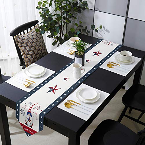 Independence Day 4Th Of July Table Runners Gnome Hold American Flag Tablecovers For Kitchen Garden Patriotic Usa Flag Day Fireworks Wedding Parties Dinner Indoor Outdoor Home Decoration 13X72 Inches #TOP2