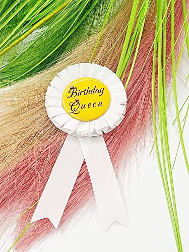 Mgjsrnh Birthday Queen Ribbon,Satin Fabric Birthday Women Tinplate Badge Pin,Happy Birthday Girls Party Button Pins, Girls Brooches(White -Gold) #TOP3