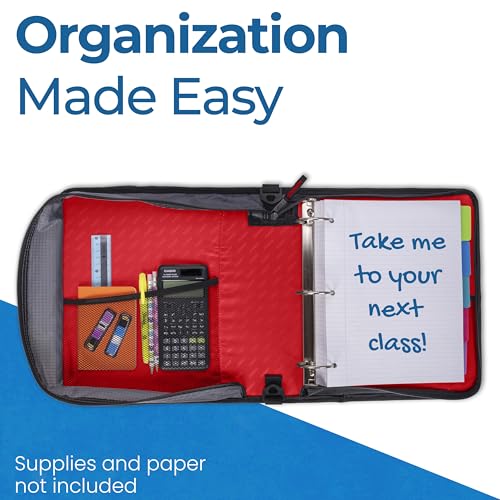 Image of Case-it Universal Zipper Binder | 2-Inch O-Rings,13-Inch Laptop /Tablet Padded Pocket,400 Sheet Capacity,Multiple StoragePockets & Shoulder Strap | School & Office Organizer | LT-007 Fire Engine Red
