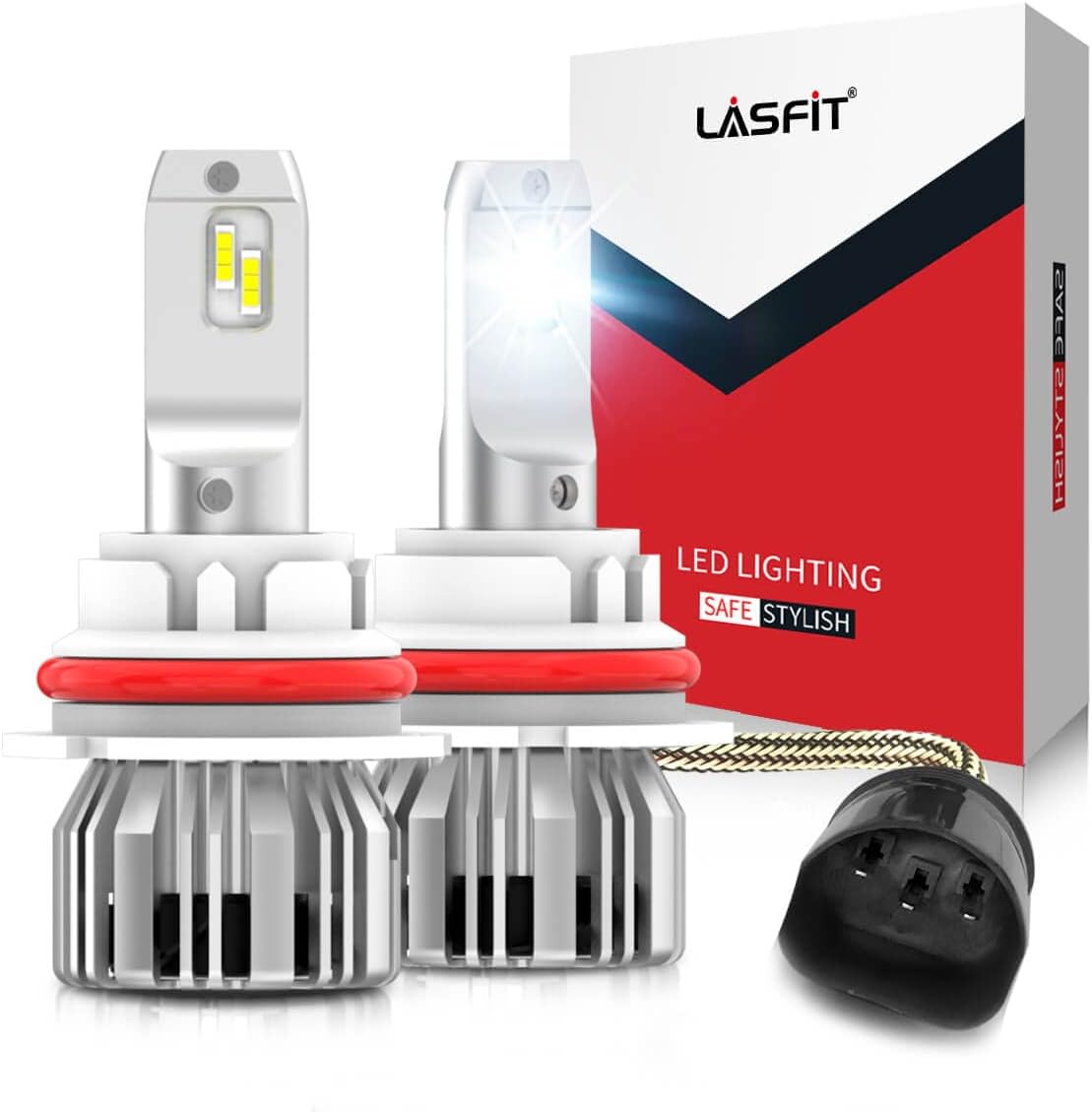LASFIT 9004/HB1 LED Bulbs, 300% Super Brighter 6000K Cool White LED Conversion Kit Mini Size Plug and Play Halogen Replacement Pack of 2