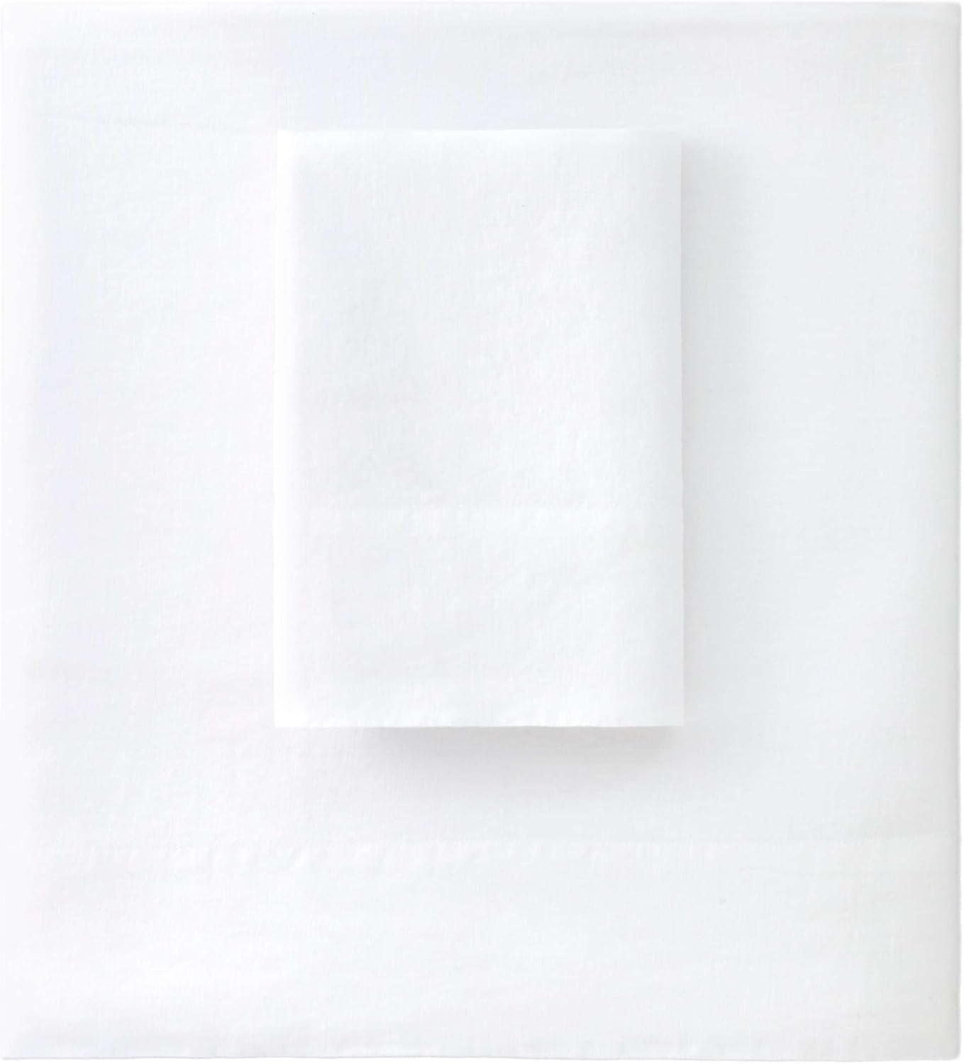Pine Cone Hill Lush Linen White Pillowcases, Standard Size, White Solid Pattern