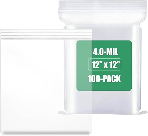 100 unidades, (12 x 12 pulgadas), bolsa transparente con cierre de cremallera de 4 mil de grosor, bolsas con cremallera, bolsas de plástico de