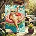 Summer Cat Floating in Pool Garden Flag, Orange Tabby Sunglasses Watermelon Inflatable Decor, Double Sided Yard Flag Outdoor Home Decoration 12x18 Inch