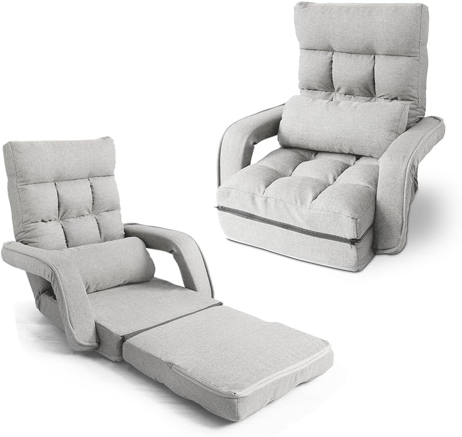 座椅子 リクライニング 肘掛け付き 14段階 ハイバック ファブリック 折りたたみ コンパクト 高齢者 1人掛け 日本製ギア クッシ