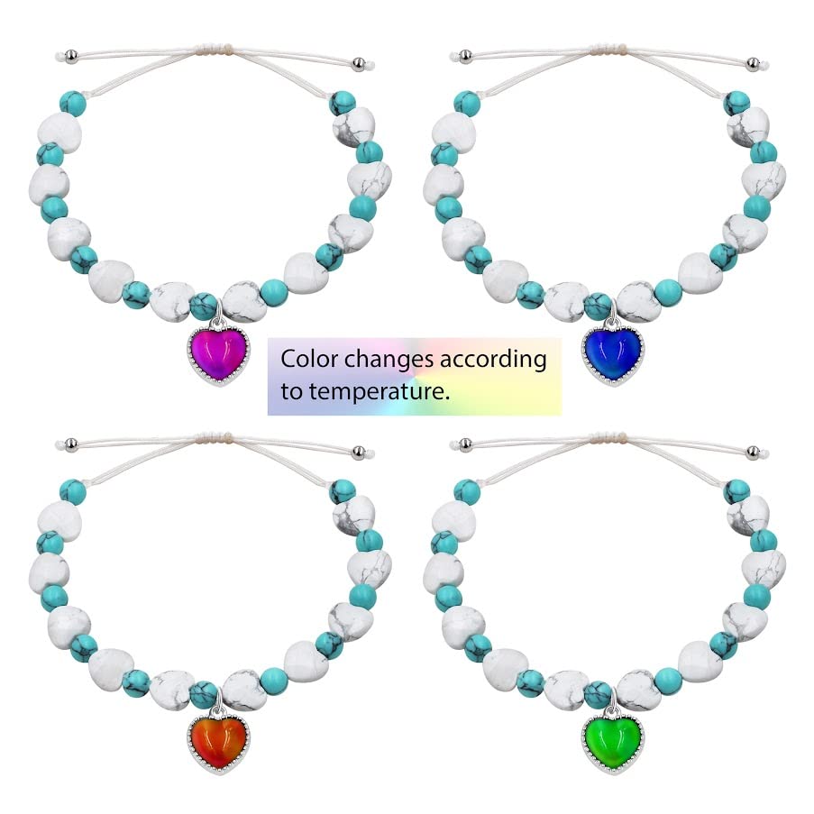 Image of Uloveido Color Changing Heart Mood Charm Bracelet for Mother Gift, Handmade Natural Turquoise Bracelet for Mom Grandmother Birthday Mother Day Gift Y3706