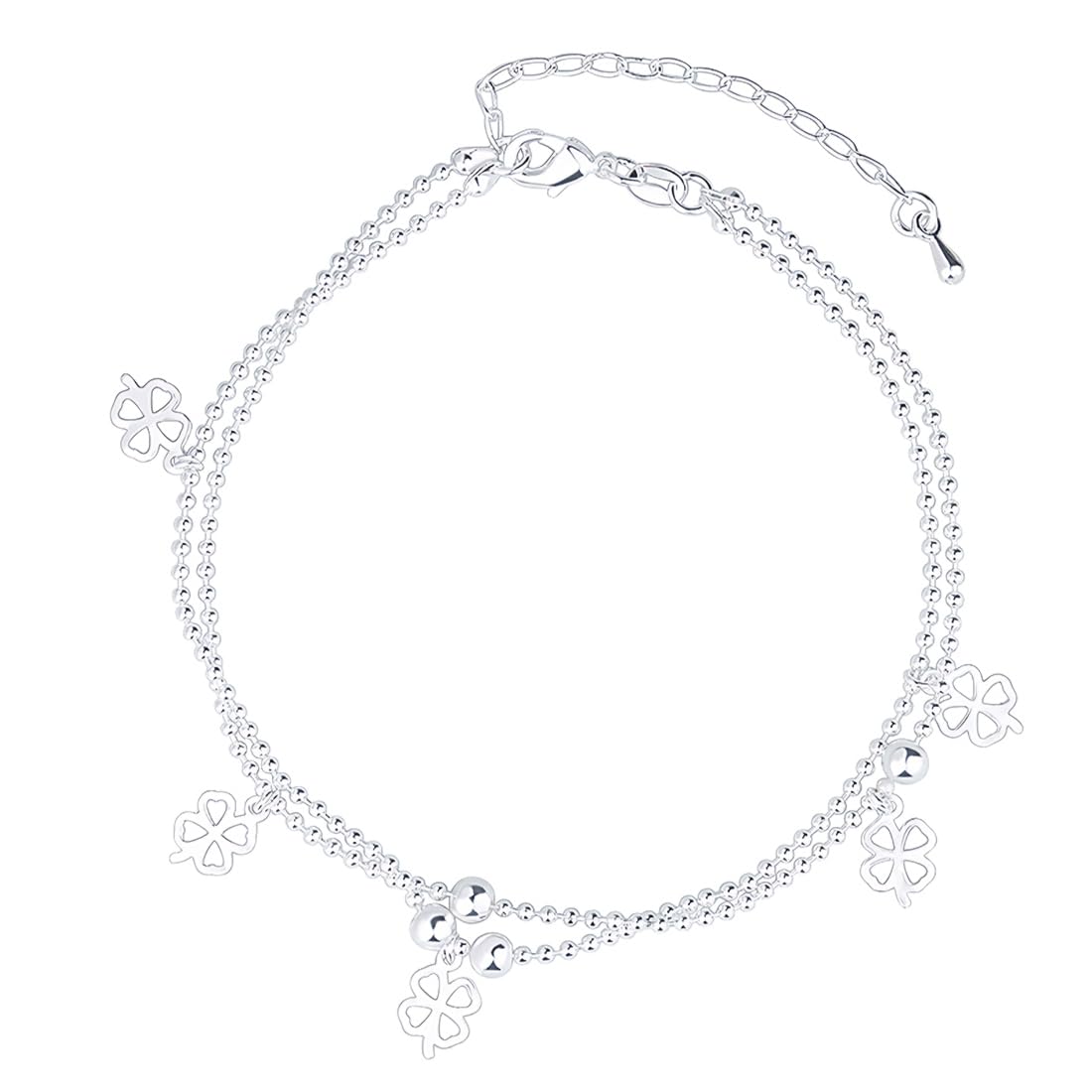 MenYiYDS1 Pcs Pulsera trébol de cuatro hojas para mujer, acero inoxidable plateado, colgante de joyería personalizada, pulsera ajustable, niña preciosa, regalo para mujer