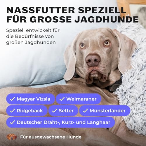 HEY HOLY Premium Nassfutter für große Jagdhunde 100% getreidefrei | 6X 400g Hundefutter für ausgewachsene große Jagdhunde mit Ente | Hochverträglich aus natürlichen Zutaten