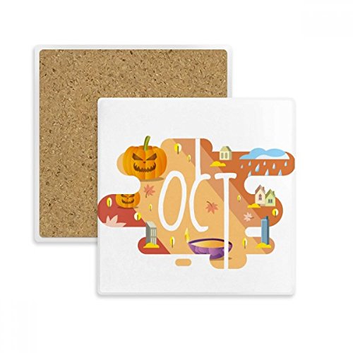 Coaster tasse absorbant pierre illustration Octobre Mois multicolore - 2
