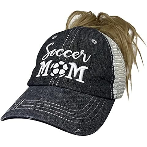 Cocomo Soul Soccer Mom Messy Bun High Ponytail Trucker Style Embroidered Hat Cap Soccer Mom Gift Mothers Day Dark Grey Cover