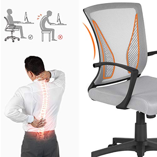 Yaheetech Bürostuhl Ergonomisch mit Netzbespannung Atmungsaktiv, Grau – Ansicht 6