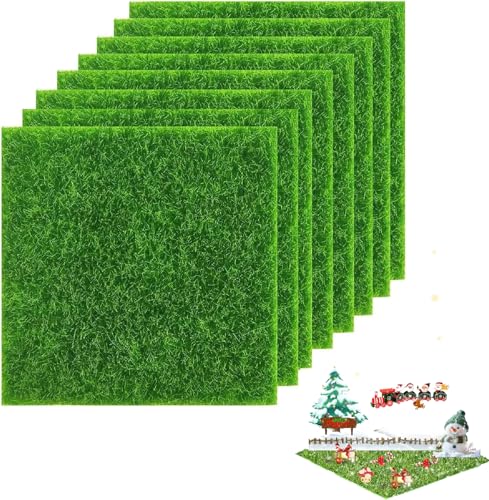Mini Erba Artificiale, 15x15 cm Tappeto in Erba Sintetica Giardino, 8 Pezzi Miniatura Ornamento Giardino, Artigianato e Decorazioni Fai da Te