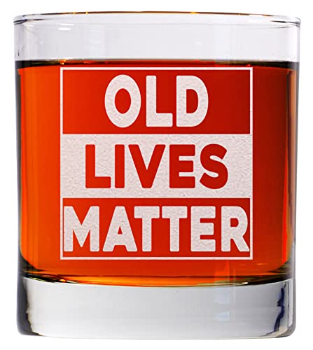 CARVELITA Old Lives Matter 11oz Engraved Whiskey Glass, Funny Retirement Or Birthday Gifts For Dad, For Men, Grandpa, Over The Hill Gag Gifts, For Senior Citizen, 50th Birthday Gifts For Men