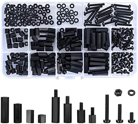 260 Pcs M3 Male Female Nylon Hex Spacer Standoffs Screws Nuts, Nylon Hex Threaded Pillar Spacer Standoffs Screws Nuts Assortment Kit for PCB Motherboard Circuit Board - Black