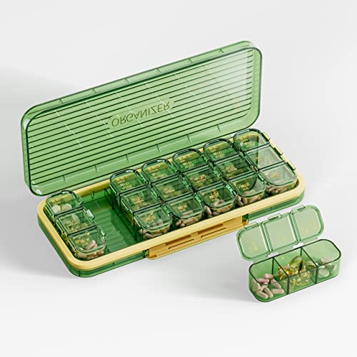 Ofidus 21 Cells 3 Times A Day Pill Organizer - Moistureproof Daily Cute Pill Box, Removable Separate Cell 21 Days Pill Case Suitable For Women Men Travel Jewelry & Everyday(Green) #TOP27
