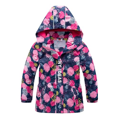 Girls Rain Jacket Kids Hooded Raincoat Windbreaker with Fleece Lining