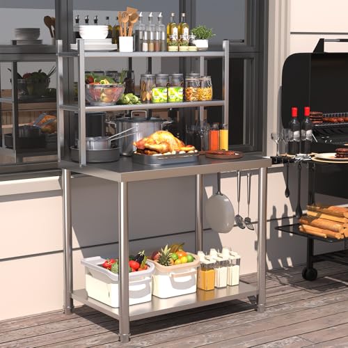Image of Stainless Steel Table with Shelves, 30x24 Inch Kitchen Prep Table