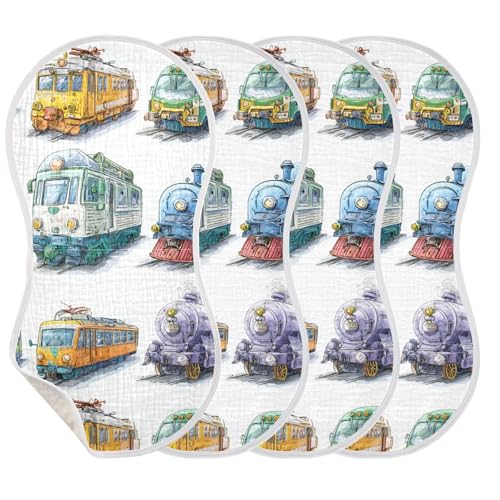 Rail Transport Trains Burp Cloths Baby Boys Girls Absorbent Soft Cotton Burping Cloths Rags, 4 Pack