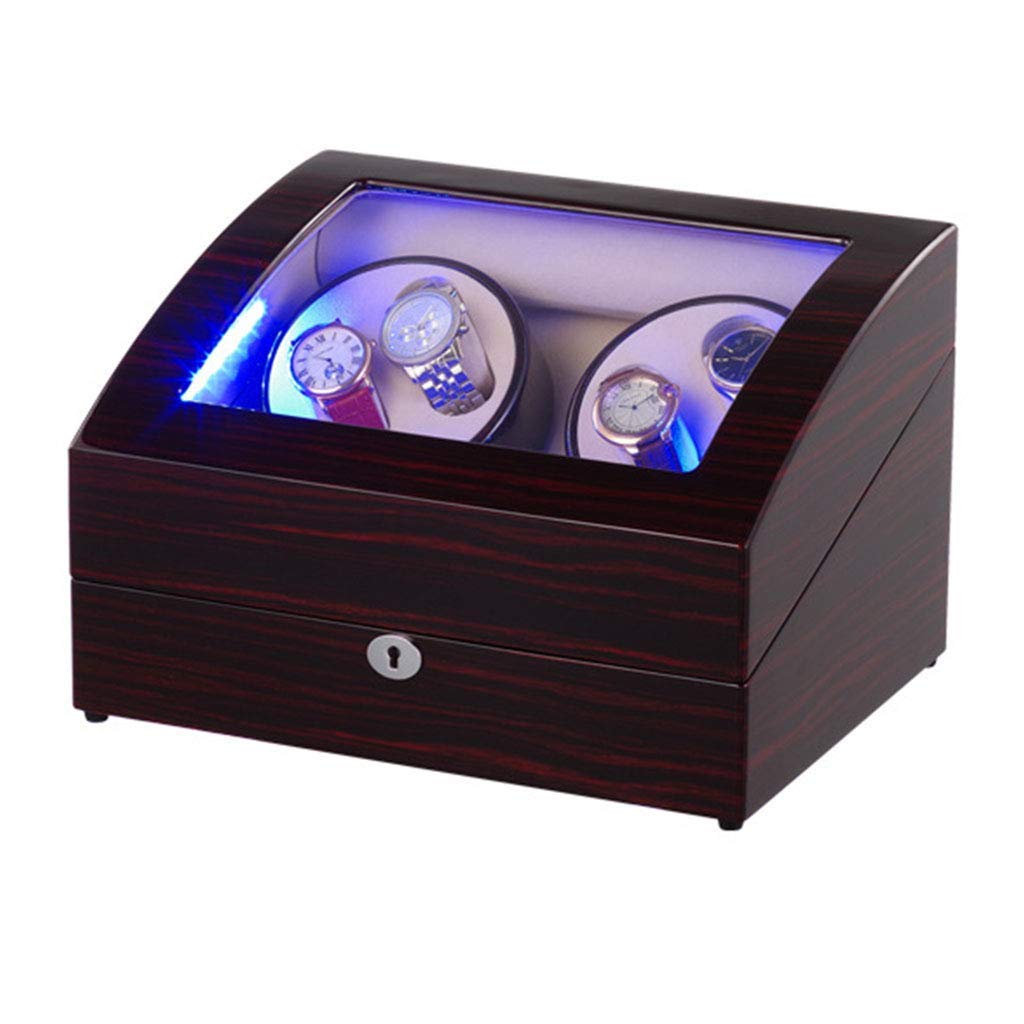 Uhrenbeweger-Box für Automatikuhren mit blauem LED-Licht und Ebenholzgehäuse, leiser Motor und 5 Rotationsmodi, Uhren-Display-Aufbewahrung