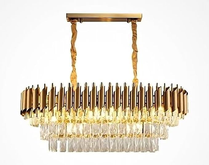 Image of Modern Ceiling Lamp 3-Tier Round Crystal Chandelier for Living Room | Modern Ceiling Light Jhumar for Hall for Home Decoration + 3 Color LED Light (Full Gold, 600 * 300MM)