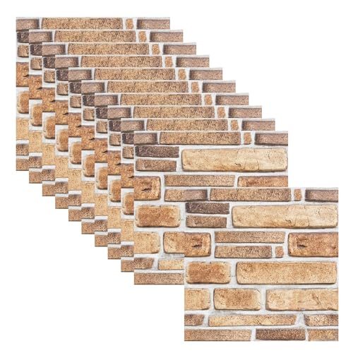 aupawdy 10 Pezzi Mattoncini Adesivi per Pareti, Parati Muro Finto Pannelli 3D Adesivi Effetto Mattone Mattoncini Adesivi per Pareti Pannelli da Parete 3D Effetto Mattone per Parete Adesivi Wallpaper