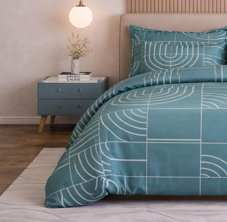 Image of Castiqa Cotton Feels Microfiber Fabric Floral Designs Super King Size Fitted Bedsheet with 2 Pillow Covers 72x78 inch (Fits Upto 12Inch Mattress) (Teal)