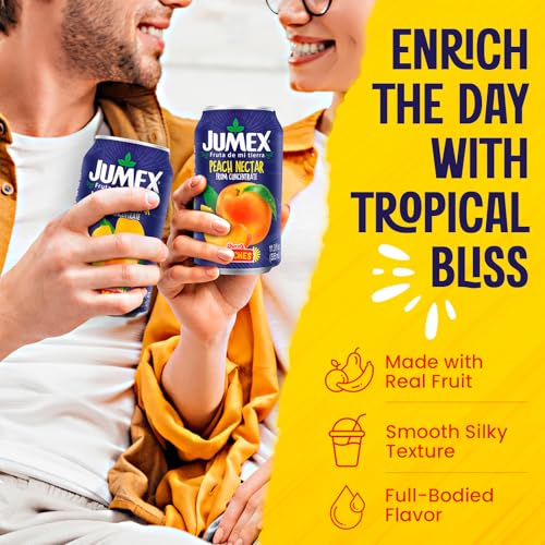 Image of Jumex Mango Nectar Juice & Peach Nectar - Made with Fresh Fruit Puree - Tropical Fruit Juice Concentrate for Smoothie Mix, Cocktail Mixers & Kids Beverages - 11.3oz, 12 Pack Canned Drinks