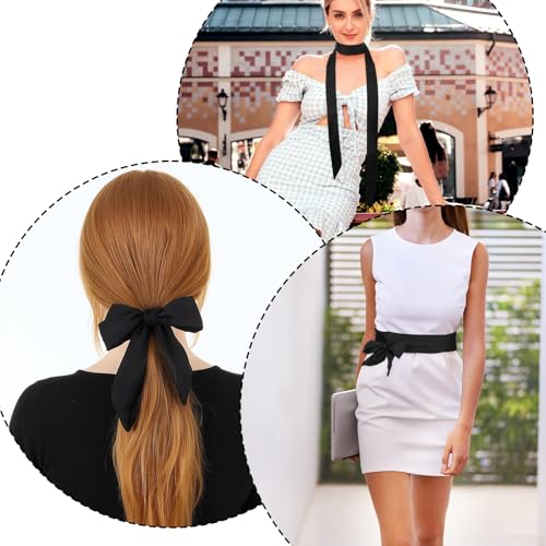 Soft Black Scarf for Women Dress, 76Inch Long Solid Ribbon Chiffon Decorative Scarves Necklace Neck Scarf Dress Belt for Hairband Hat Handbag Necktie4