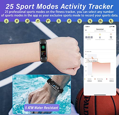 Slim Fitness Tracker For Women Men, 1.1" Amoled Screen Fitness Watch, 24/7 Heart Rate /Blood Pressure /Spo2 /Sleep Monitor, 5 Atm Waterproof Step Calorie Counter Sports Band For Ios Android #TOP5