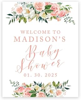 Andaz Press Custom Large Baby Shower Canvas Welcome Sign, Blush Pink Florals, 16 x 20 Inches, Guestbook Alternative, Personalized Sign Our Canvas, for Floral Baby Shower, Baby Sprinkle Theme